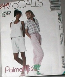 3595 McCalls  MS LEARN TO SEW BUTTON TOPS, PANTS, SHORTS PALMETTO PATTERN MED OR SMALL CHOICE